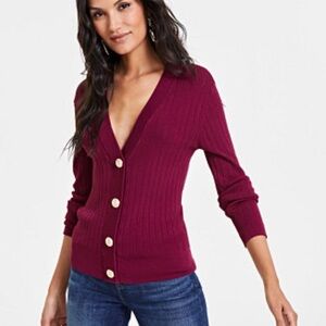 INC International Concepts Red Cardigan with Gold Buttons